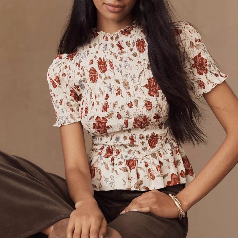 Reformation Cream and Red Floral Blouse